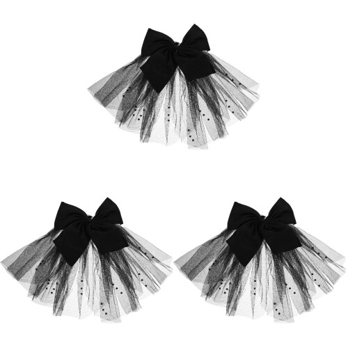 3Pièces Voile Noir Barrette Multi-Couches Tulle 2