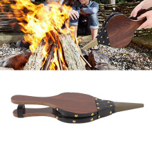 Wood Bellows 15x5in Fireplace Blower with Leather Strap for Outdoor BBQ
