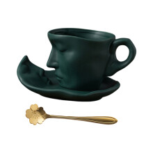 Tasse à café et soucoupe ensemble avec cuillère en-Vert