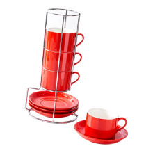 Elegant ceramics Coffee Cup and Dish Set 8OZ Capacity-Red