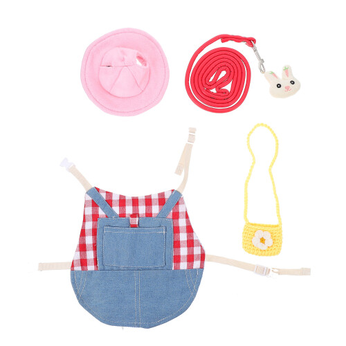 5Sets Lattice Printed Red Bunny Costume with Rabbit Harness and Leash
