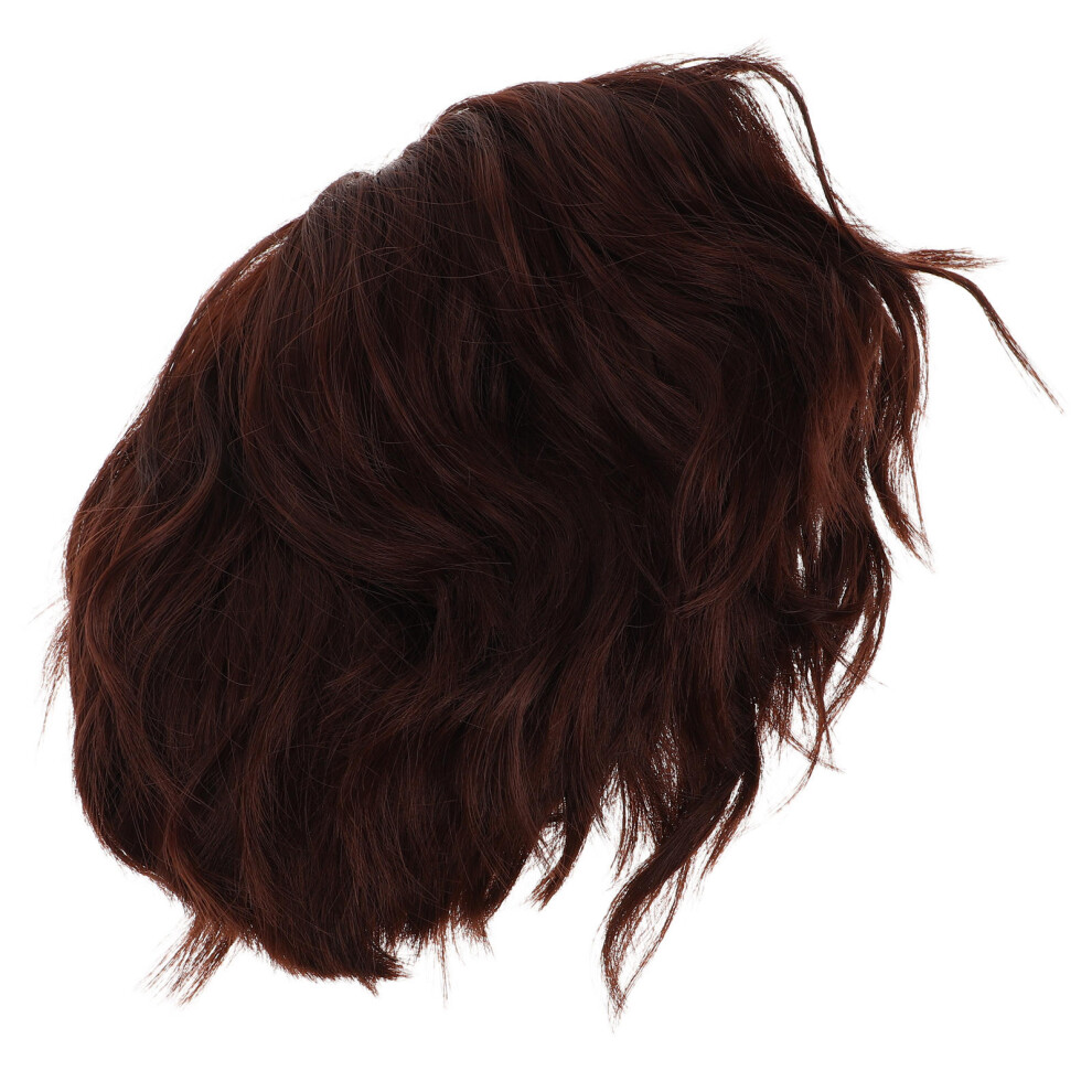 Ohphcall Unisex Brown 3Pcs Natural Look Coffee Short Curly Wigs Lightweight Synthetic Hair