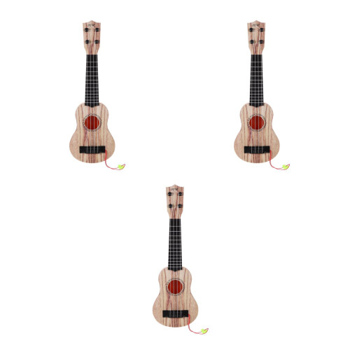 3Pcs Kids Ukulele Toy Light Brown Musical Instruments Educational Gift 2