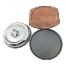 4Sets Cast Iron Round Bbq Plate with Lid Nonstick Western Steak Tray