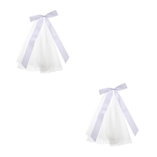 2Pcs Bridal Mesh Veil White Wedding Hair Decor Durable Polyester 1