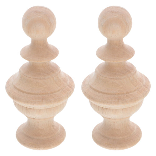 6Pcs Carved Solid Wood Finials Khaki for Staircase Handrail Bed Posts