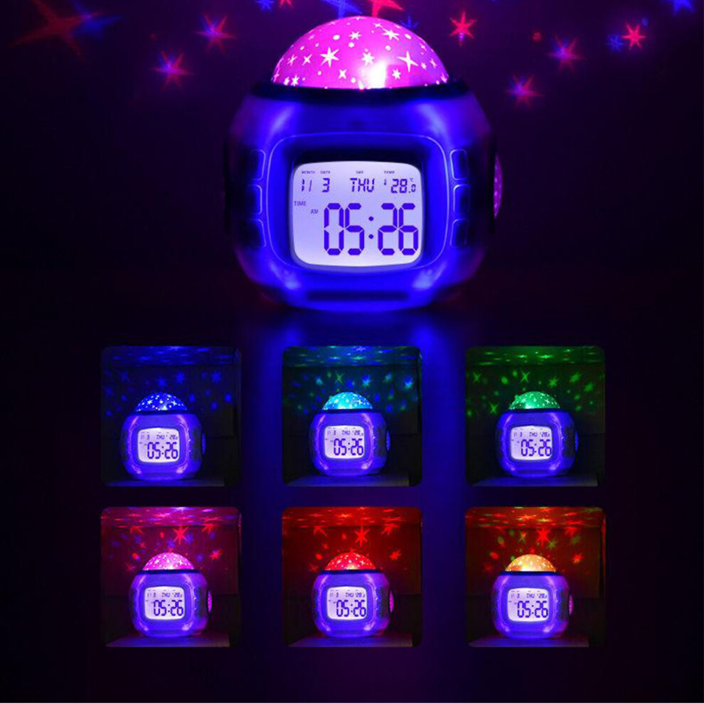 Projection Clock With 7 Colors, Snooze, Music & Calendar Light