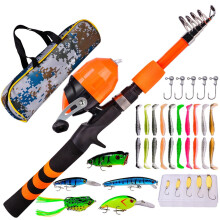 Kids Fishing Pole Telescopic Rod Reel Combos For Camping, Hiking Orange 38