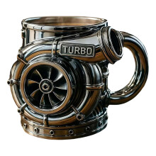 Practical 3D Turbocharger Cup Mechanical Engine Mug for-Silver