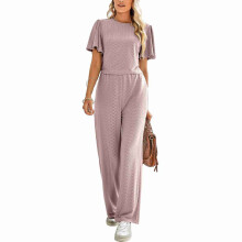 Tute eleganti da donna, outfit estivi casual, pagliaccetti interi con tasche, pantaloni a gamba larga in maglia a coste elasticizzata, morbidi e