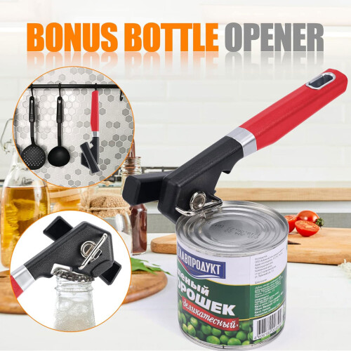 Ouvre-boîte facile à saisir avec poignée rotative,-Rouge 2