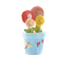 4er-Set Blumen-Messlöffel-Set aus Steingut. Schönes,-Blau