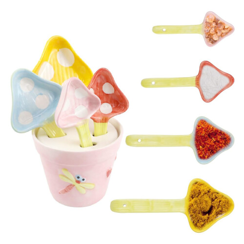 Keramiklöffel-Set mit 4 Stück, inklusive Mini-Übertopf und 1
