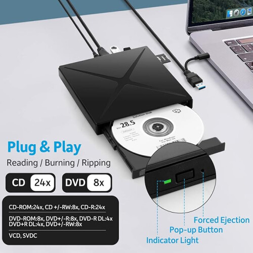 Usb3.0Hub, με φορητή εξωτερική μονάδα DVD και αθόρυβες δυνατότητες, για εξαιρετικά 2