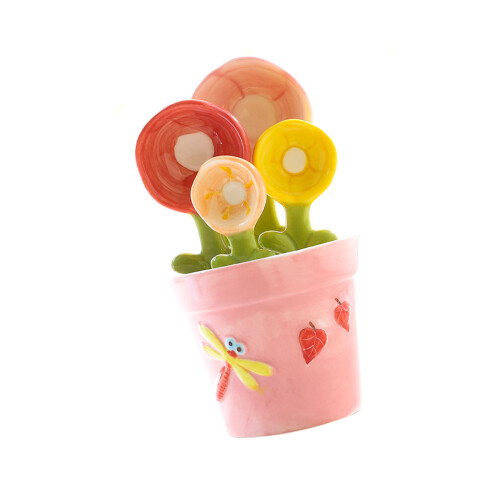 Blühende Steingut-Löffel-Set, 4er-Pack, Simpleclean-Gesicht-Rosa