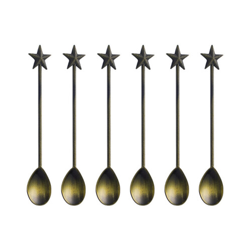 6Pcs Star Shape Long Handle Stirring Spoon-Green and patina