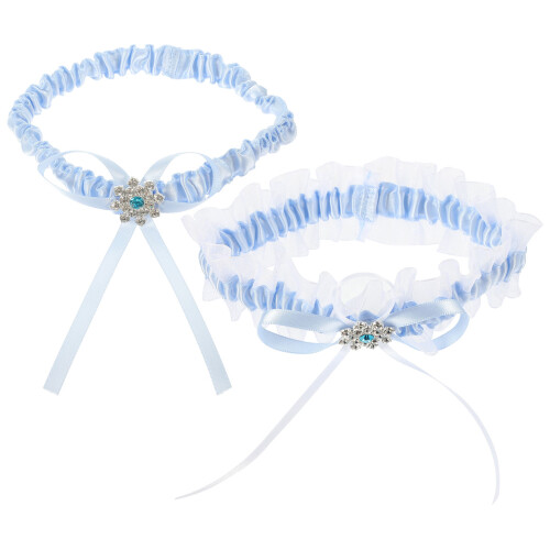 2Sets Bridal Lace Leg Decorations Sky-Blue Elastic Wedding Bands