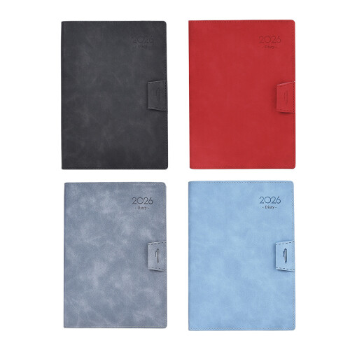 Carnet de notes quotidien en cuir doublé, 2026 Pages,-gris bleu 2