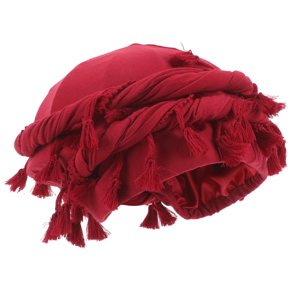Villcase 5Pcs Men Dark Red Stretchy Twisted Turban Hair Wrap Tassel Headband