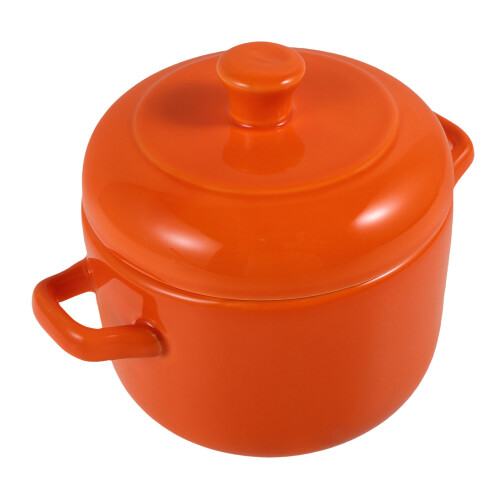 2Pcs Orange Ceramic Stew Pot with Lid for Kitchen Cooking and Steaming 1