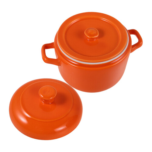 2Pcs Orange Ceramic Stew Pot with Lid for Kitchen Cooking and Steaming 2