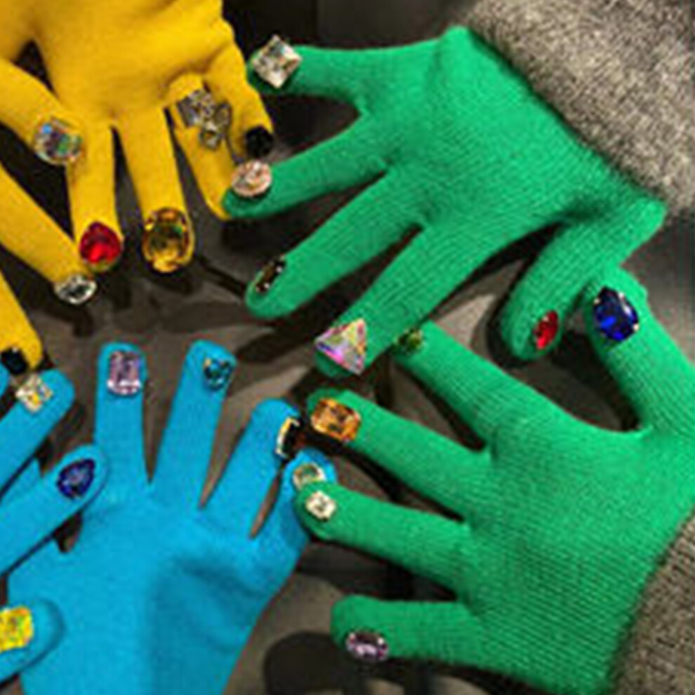 Green Rhinestone Nail Gloves, Thickened Soft Full Finger Manicure Gloves