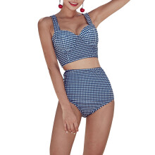 Dvojdielna bikinová súprava s vysokým pásom, plavky s kosticami push-up pre ženy s nastaviteľnými ramienkami, plavky s drzým károvaným