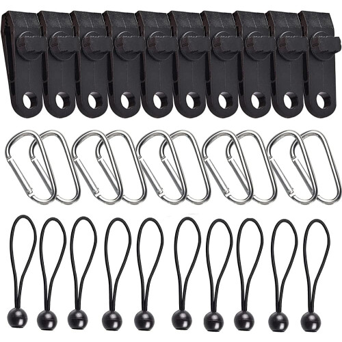 Kugleformede elastiksnore, elastisk snor til fastgørelsesstropper, nem installation og afmontering til campingtelte, sort (30 stk.)
