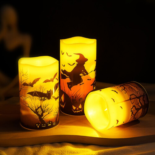 Κεριά που τρεμοπαίζουν χωρίς φλόγα για το Halloween, με πραγματική μπαταρία κεριού 1