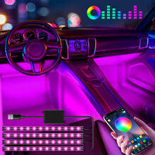 Illuminazione interna per auto a LED RGB, luci universali per veicoli con striscia luminosa Bluetooth USB, facile installazione, applicazione