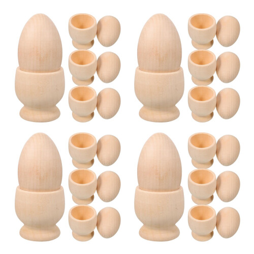16Sets Rustic Wooden Egg Holders Beige DIY Craft Cup Set for Eggs 2