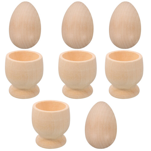 16Sets Rustic Wooden Egg Holders Beige DIY Craft Cup Set for Eggs 1
