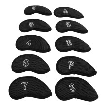 10 PCS Black Mesh Golf Iron Head Covers with Number Protection