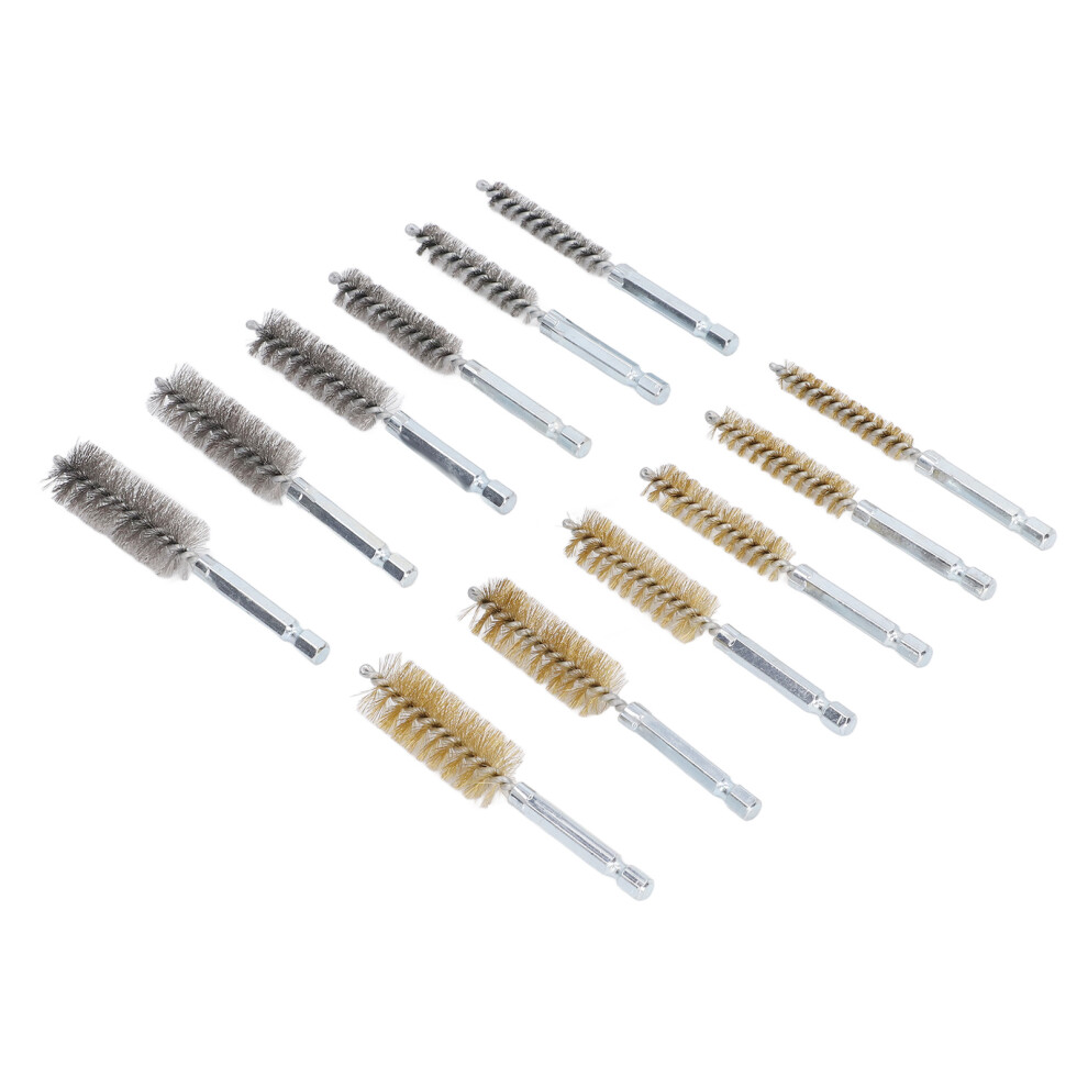 12Pcs Brass & Steel Wire Bore Brush Set 4In 8-19Mm For Power Drill 9411371955157