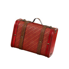 Fashionable European Styles Leather Storage Trunk Travel Suitcases With Large Capacity Designs For Home Decoration Handheld Organizers Case Retro Red