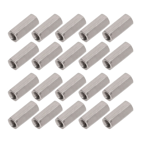 304 SS Rust-Proof M5 Hex Coupling Nuts 20Pcs Threaded Silver Set 1
