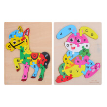 2Stk Tierform Holzpuzzle Alphabet Spiel Für Vorschulkinder Bunt