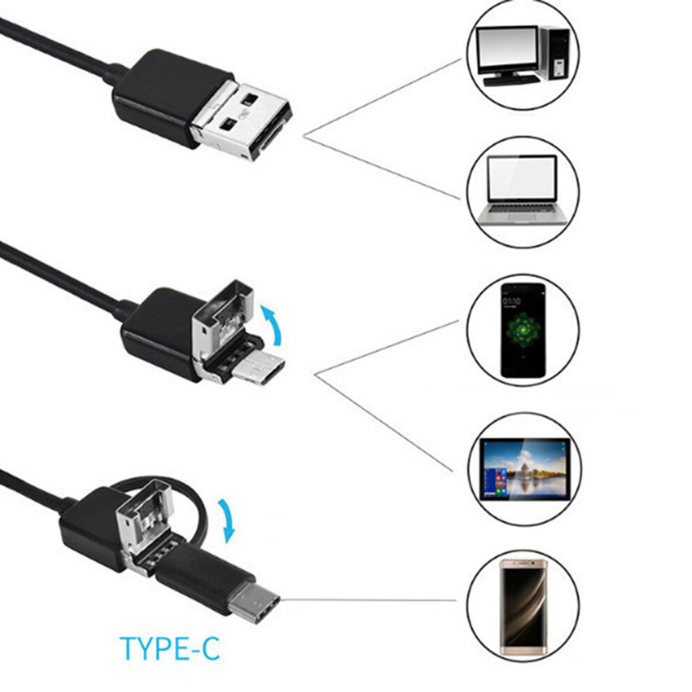 3-In-1 Hd Industrial Endoscope Camera For Android & Windows, 7Mm, Ip68 6951371963842