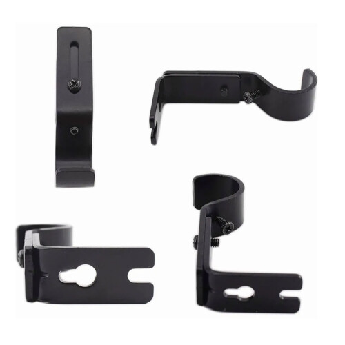 Black Iron Wall Mounted Curtain Rod Holders 3PCS Adjustable Length 2