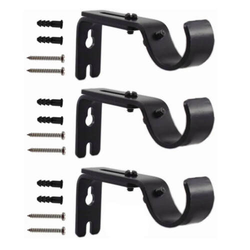 Black Iron Wall Mounted Curtain Rod Holders 3PCS Adjustable Length 1