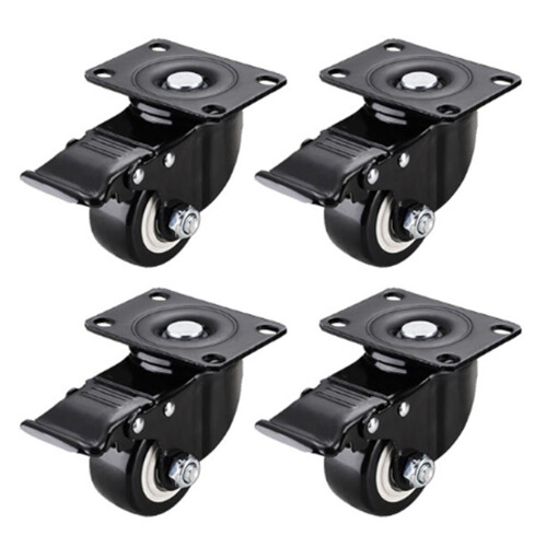 Conjunto de 4 Rodízios Giratórios com Trava e Freio, 2 Polegadas, Reforçados, com Rolamentos Duplos para Móveis e Bancadas de Trabalho. 1