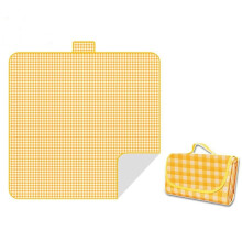Extra Large Foldable Picnic Blankets, Waterproof Sandproof, with Tote, for Camping Beach Travel Hiking Grass(Yellow grid,60 * 80inch)