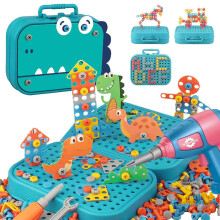 Innovatieve gereedschapset voor kinderen, mozaïekboorset met realistische elektrische boormachine en accessoires die logisch probleemoplossend