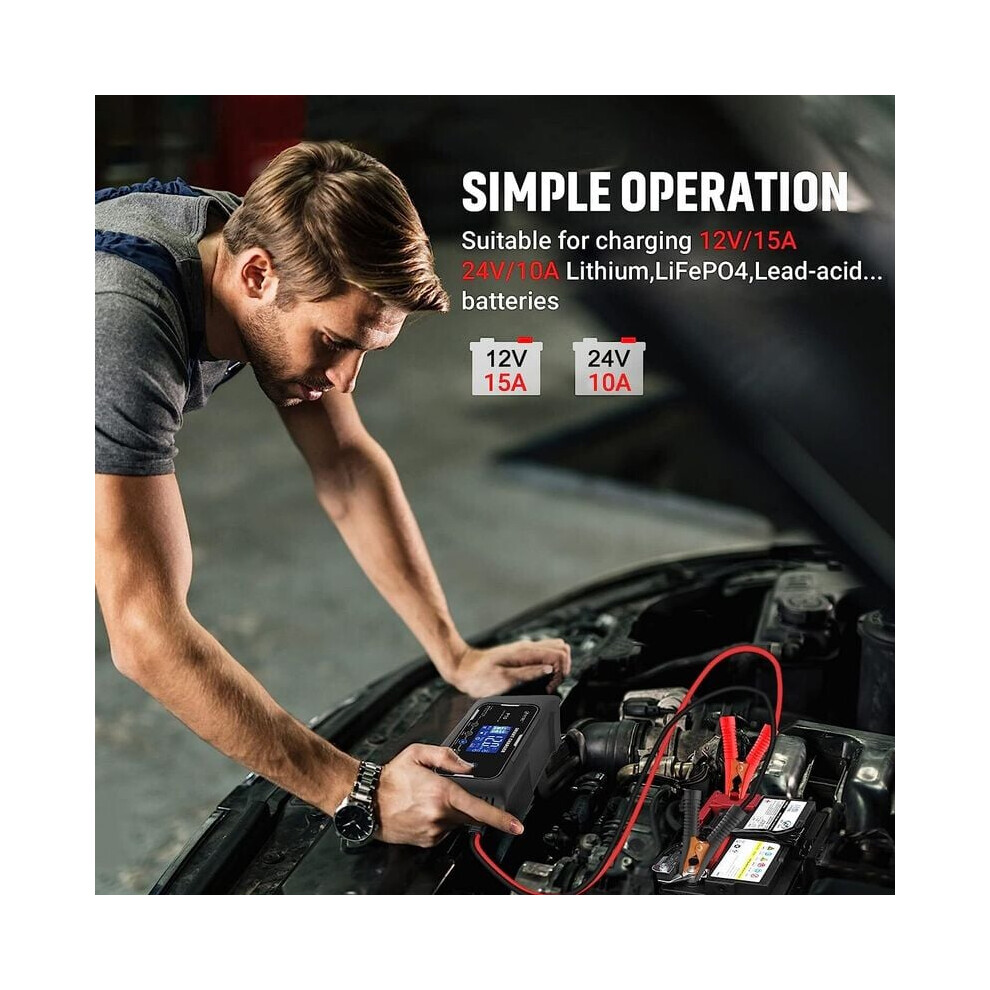 Pulse Repair Car Battery Charger, Intelligent Lcd Display, 12V 15A 24V 10A Smart Charging Unit With Fully Automatic Microprocessor Control For Buses, 9173940559981