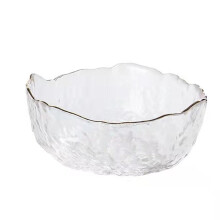 Eleganta serveringsskålar i glas, skålar i härdat glas med guldkant för varm eller kall mat, multifunktionell skål för köksförberedelser,