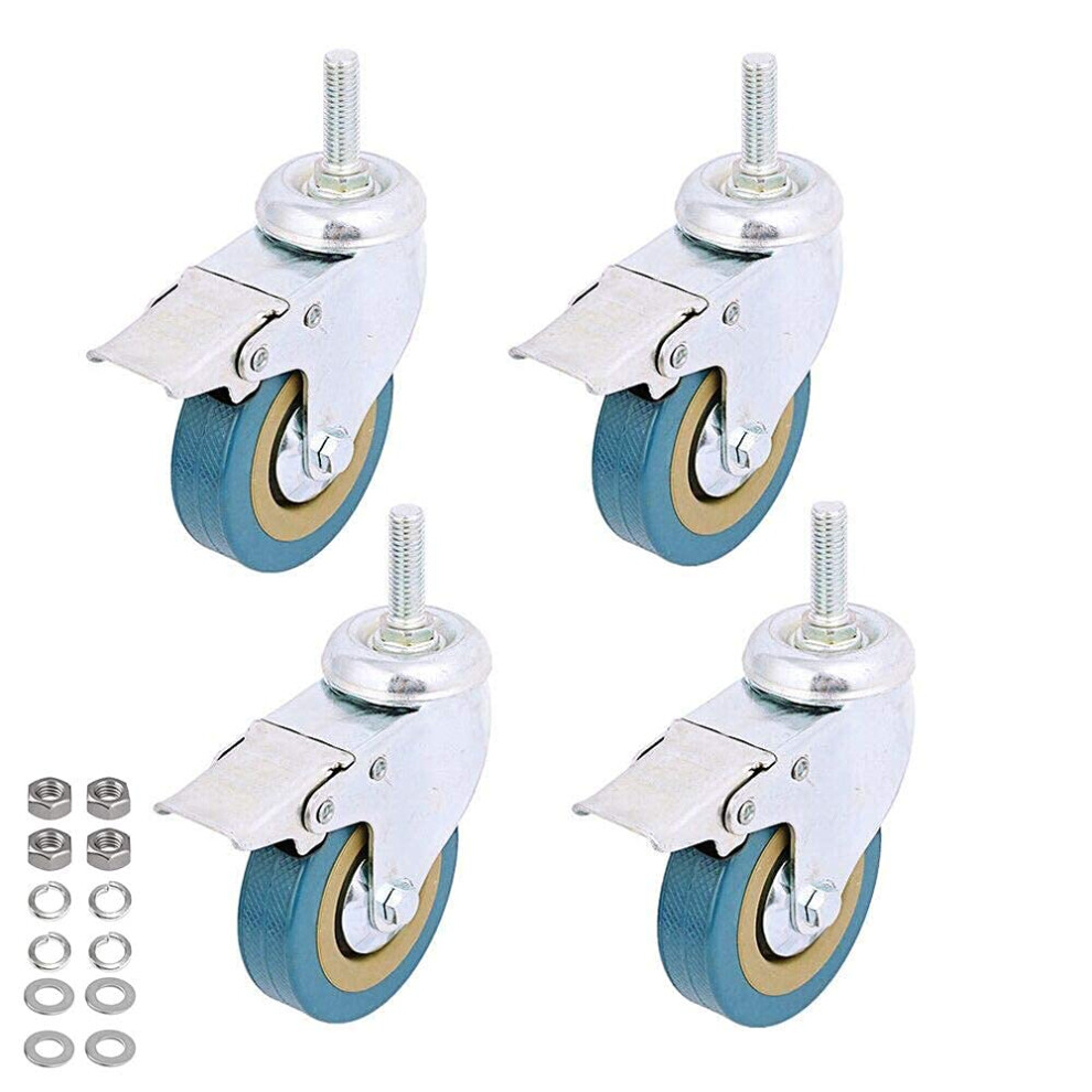 Caster Wheels With Brake, Non-Marking Polyvinyl Chloride For Furniture And Equipment, 360 Degree Swivel And Heavy Duty Performance, 4 Pieces For 9405630378115
