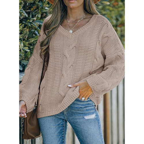 Πουλόβερ με V-neck για γυναίκες, Ριχτό πουλόβερ με μακριά μανίκια και ελαστικό 2