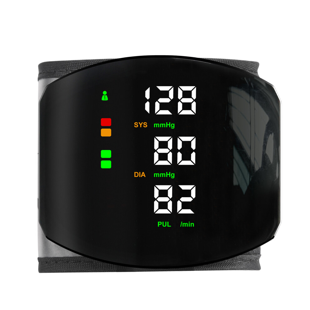 Black Wrist Blood Pressure Monitor With Voice, Large Lcd, Usb, For Elderly,