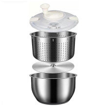 Centrifugadora de ensaladas de acero inoxidable de 6 l, lavadora de verduras grande con tapa de PP para lavar frutas, pastas y patatas fritas.