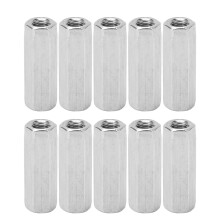 10 Stück M8x1,25-13-L40mm silberne Stangenkupplungs-Sechskantmutter
